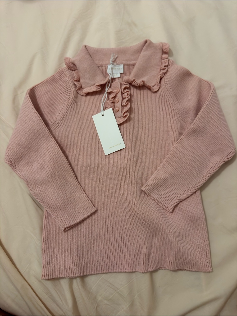Jamie Kay Dusty Blush Ruffle-Collar Knit Top